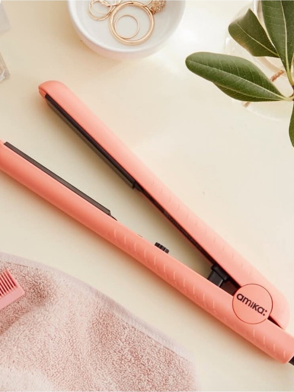 amika Coral Pink Flat Iron (Hair Straightener)